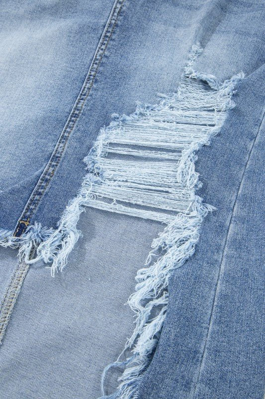 Denim Asymmetrical Distressed Midi Skirt - Bitsy Gypsy Boutique