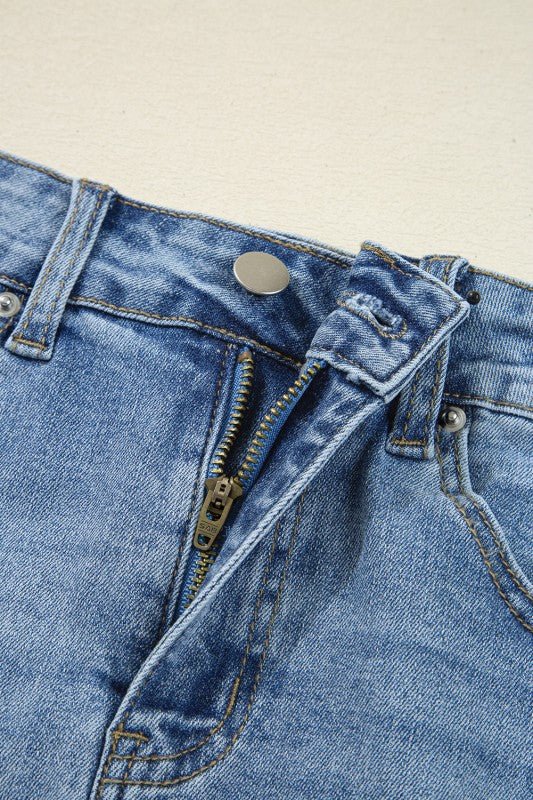 Denim Asymmetrical Distressed Midi Skirt - Bitsy Gypsy Boutique