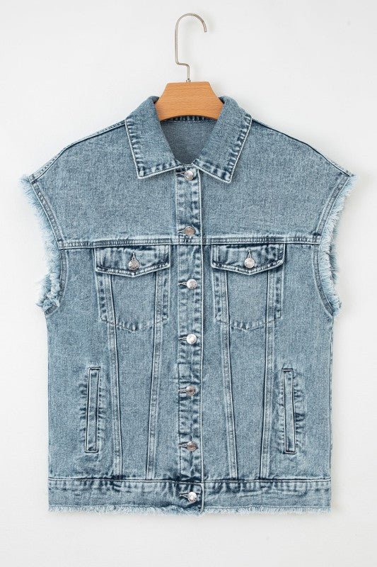 Denim Button Flap Pocket Frayed Vest - Bitsy Gypsy Boutique