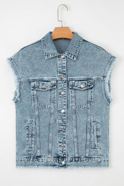 Denim Button Flap Pocket Frayed Vest - Bitsy Gypsy Boutique
