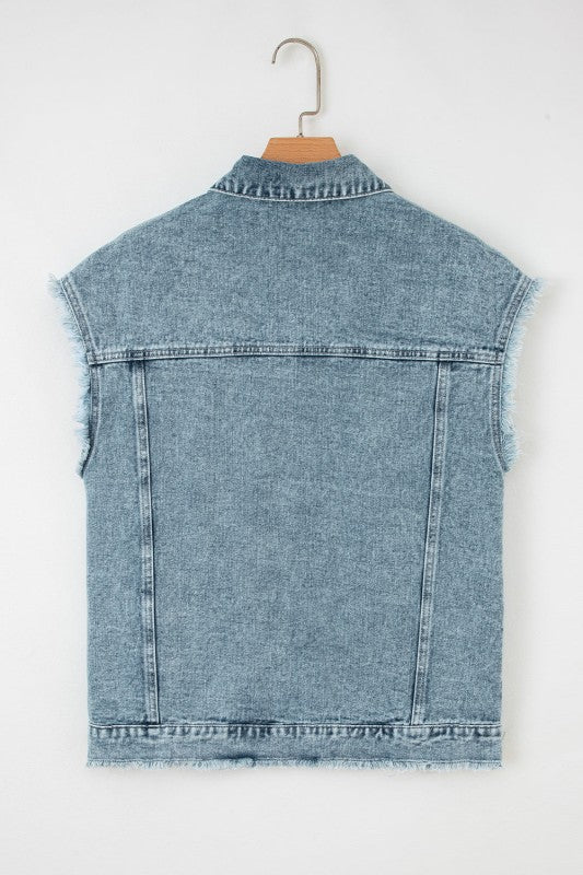 Denim Button Flap Pocket Frayed Vest - Bitsy Gypsy Boutique