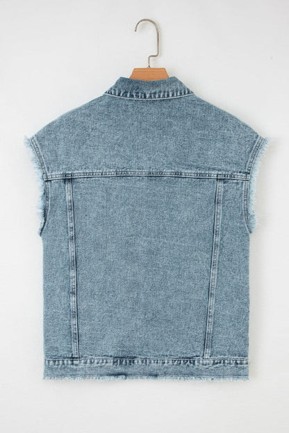 Denim Button Flap Pocket Frayed Vest - Bitsy Gypsy Boutique