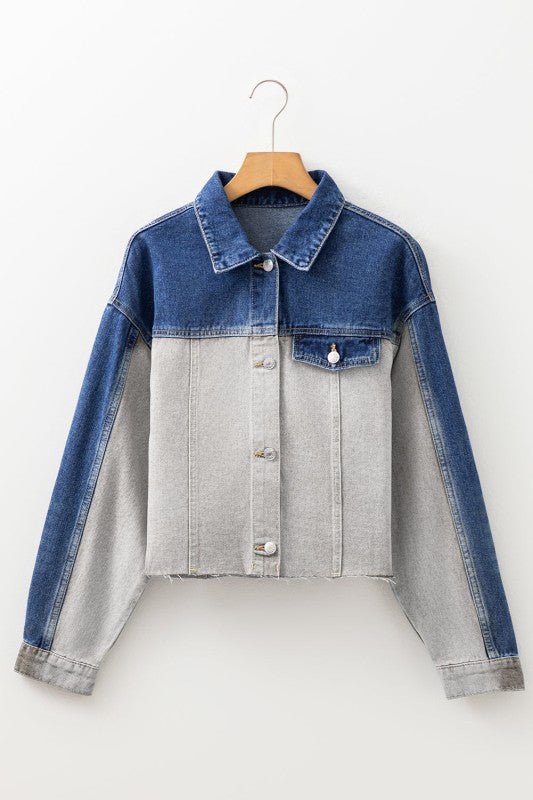 Denim Colorblock Patchwork Buttoned Jacket - Bitsy Gypsy Boutique