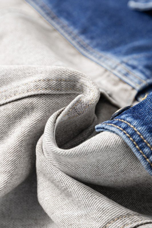 Denim Colorblock Patchwork Buttoned Jacket - Bitsy Gypsy Boutique