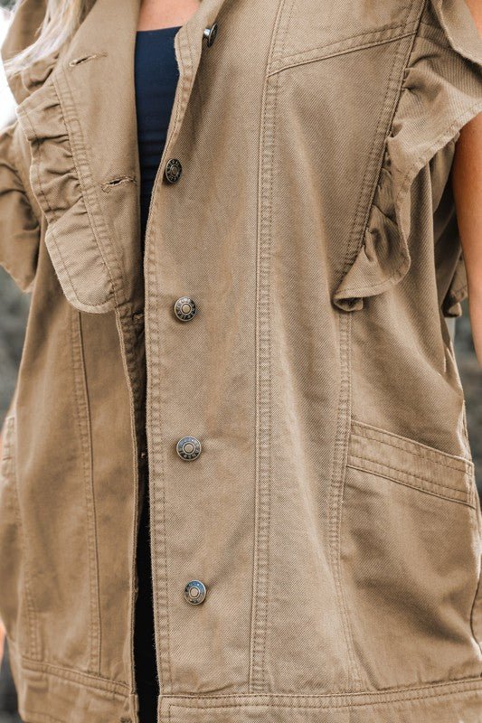 Denim Patchwork Ruffle Sleeve Jacket Vest - Bitsy Gypsy Boutique