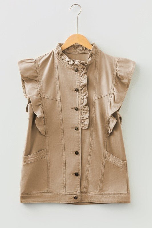 Denim Patchwork Ruffle Sleeve Jacket Vest - Bitsy Gypsy Boutique