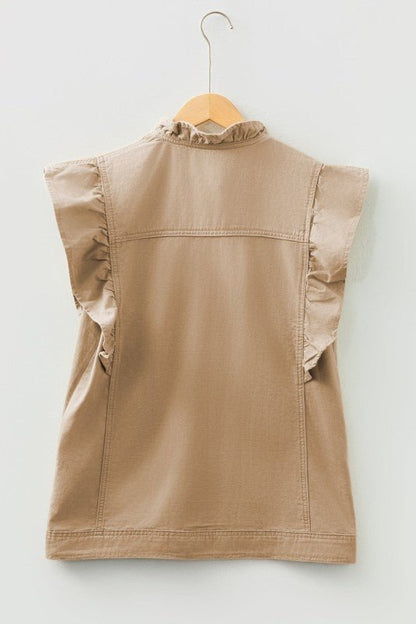 Denim Patchwork Ruffle Sleeve Jacket Vest - Bitsy Gypsy Boutique