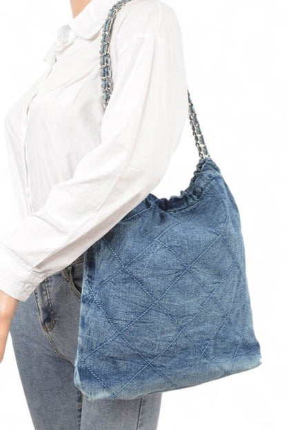 Denim Quilted Large Shoulder Bag - Bitsy Gypsy Boutique
