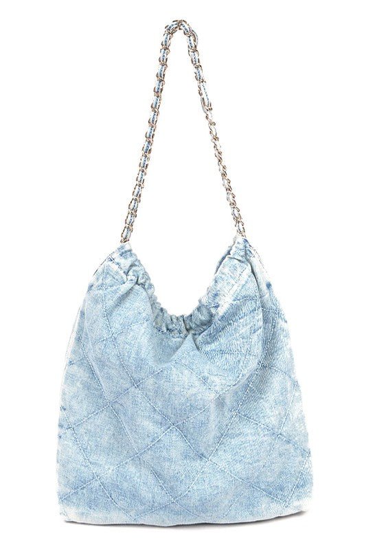 Denim Quilted Large Shoulder Bag - Bitsy Gypsy Boutique
