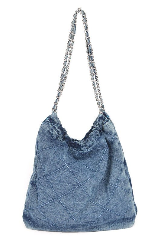 Denim Quilted Large Shoulder Bag - Bitsy Gypsy Boutique