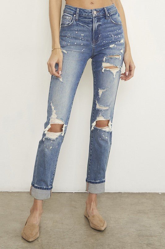 Destroyed Front Girlfriend Jeans - Bitsy Gypsy Boutique