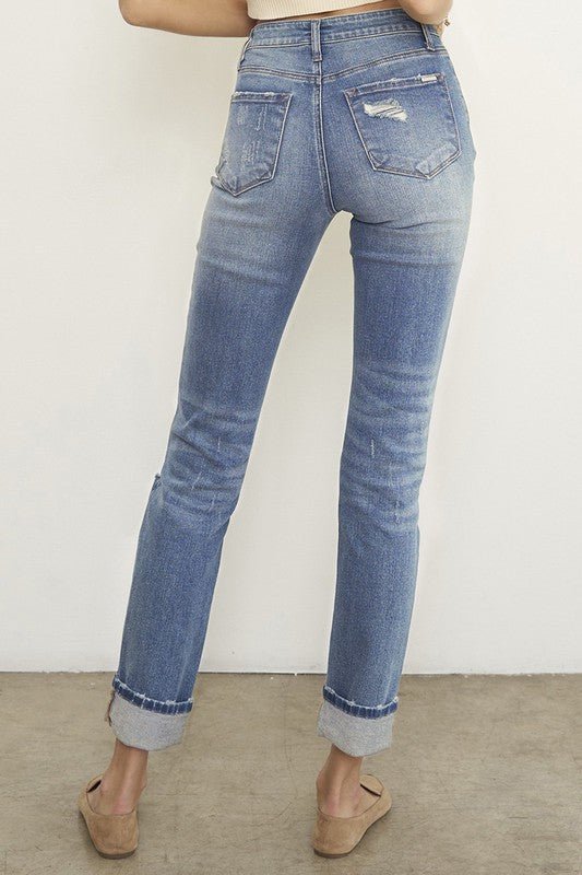 Destroyed Front Girlfriend Jeans - Bitsy Gypsy Boutique