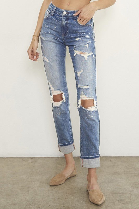 Destroyed Front Girlfriend Jeans - Bitsy Gypsy Boutique