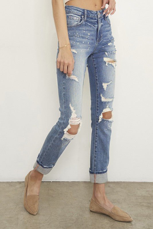 Destroyed Front Girlfriend Jeans - Bitsy Gypsy Boutique