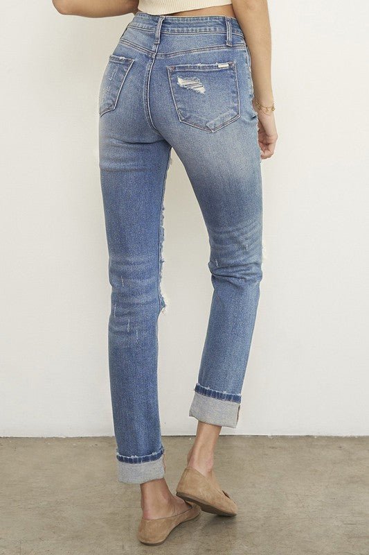 Destroyed Front Girlfriend Jeans - Bitsy Gypsy Boutique