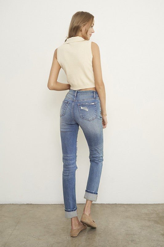 Destroyed Front Girlfriend Jeans - Bitsy Gypsy Boutique