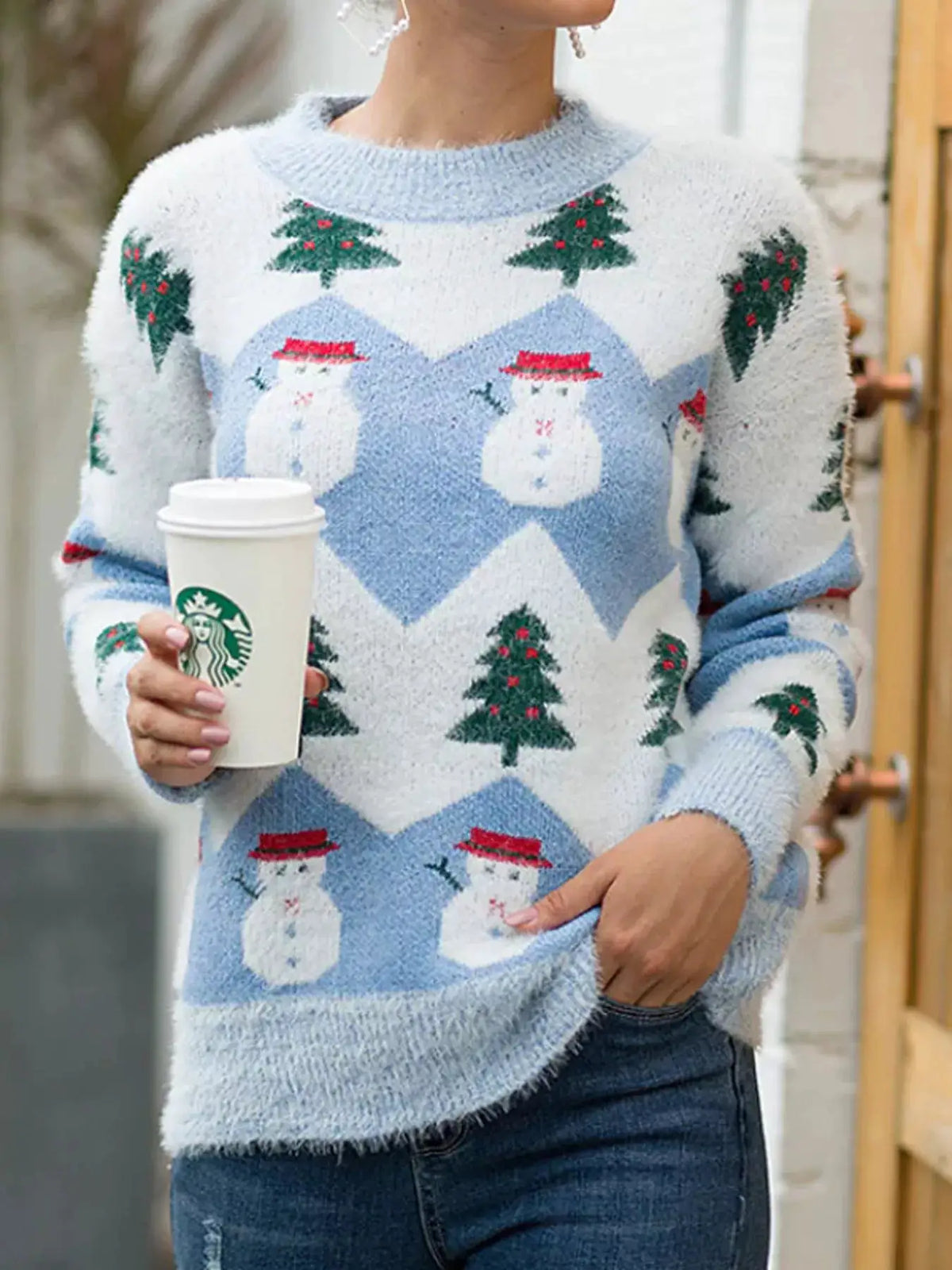 Christmas Snowman Dropped Shoulder Sweater by Trendsi
