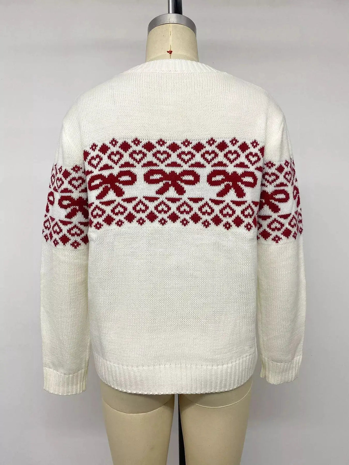 Bow Pattern Long Sleeve Christmas Sweater by Trendsi