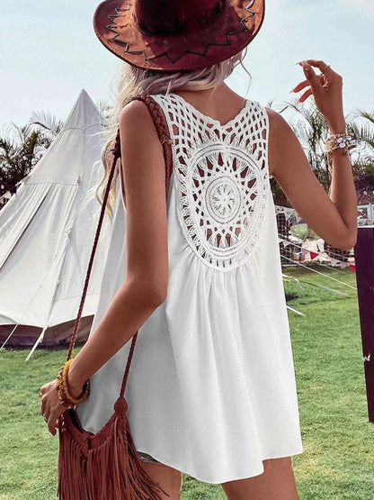 Crochet V-Neck Tank Top by Trendsi