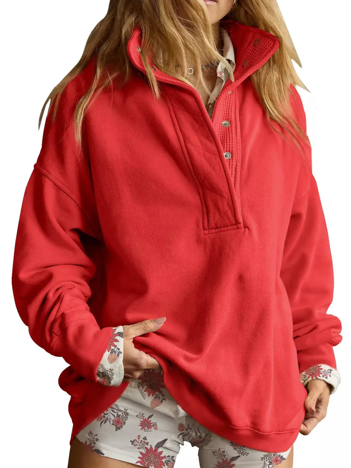 Half Snap Dropped Shoulder Sweatshirt by Trendsi