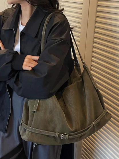 Adjustable Strap Suede Handbag by Trendsi