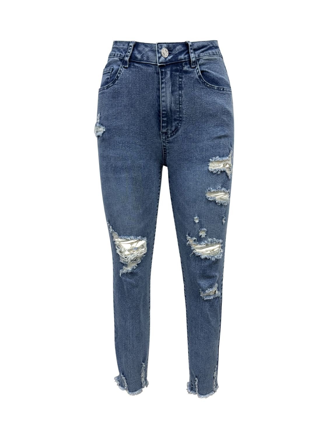 Distressed Raw Hem Jeans with Pockets - Bitsy Gypsy Boutique