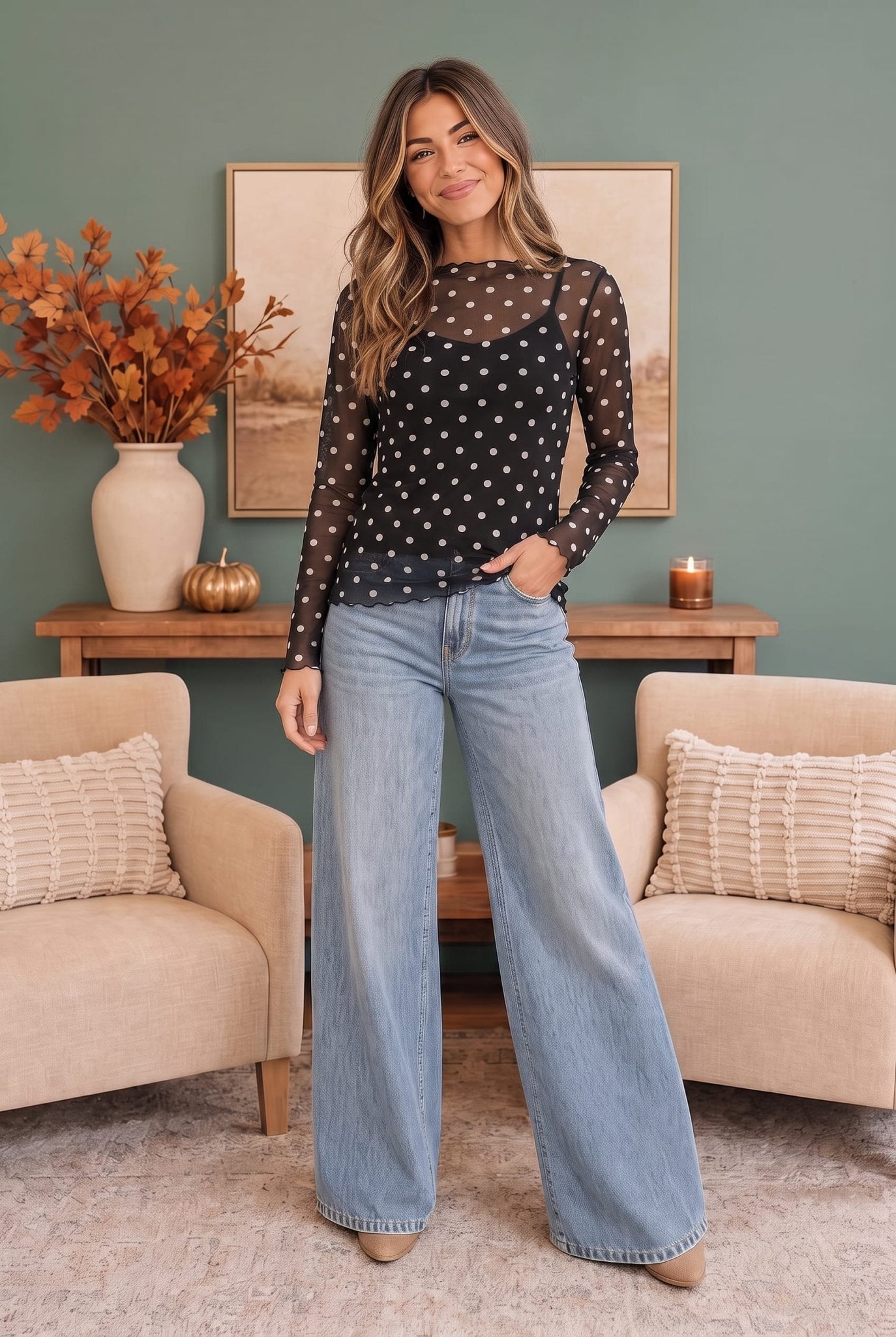 Dot to Dot Mesh Long Sleeve Top - Bitsy Gypsy Boutique
