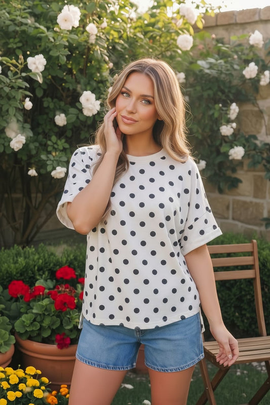 Dot to Dot Polka Print Boxy Tee - Bitsy Gypsy Boutique