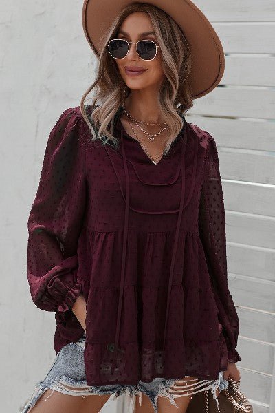 Dotted tiered long sleeve top - Bitsy Gypsy Boutique