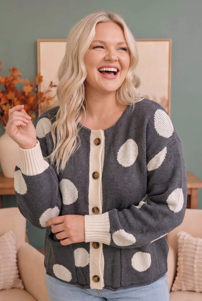 Dotty For You Charcoal Polka Dot Knit Cardigan by Haptics
