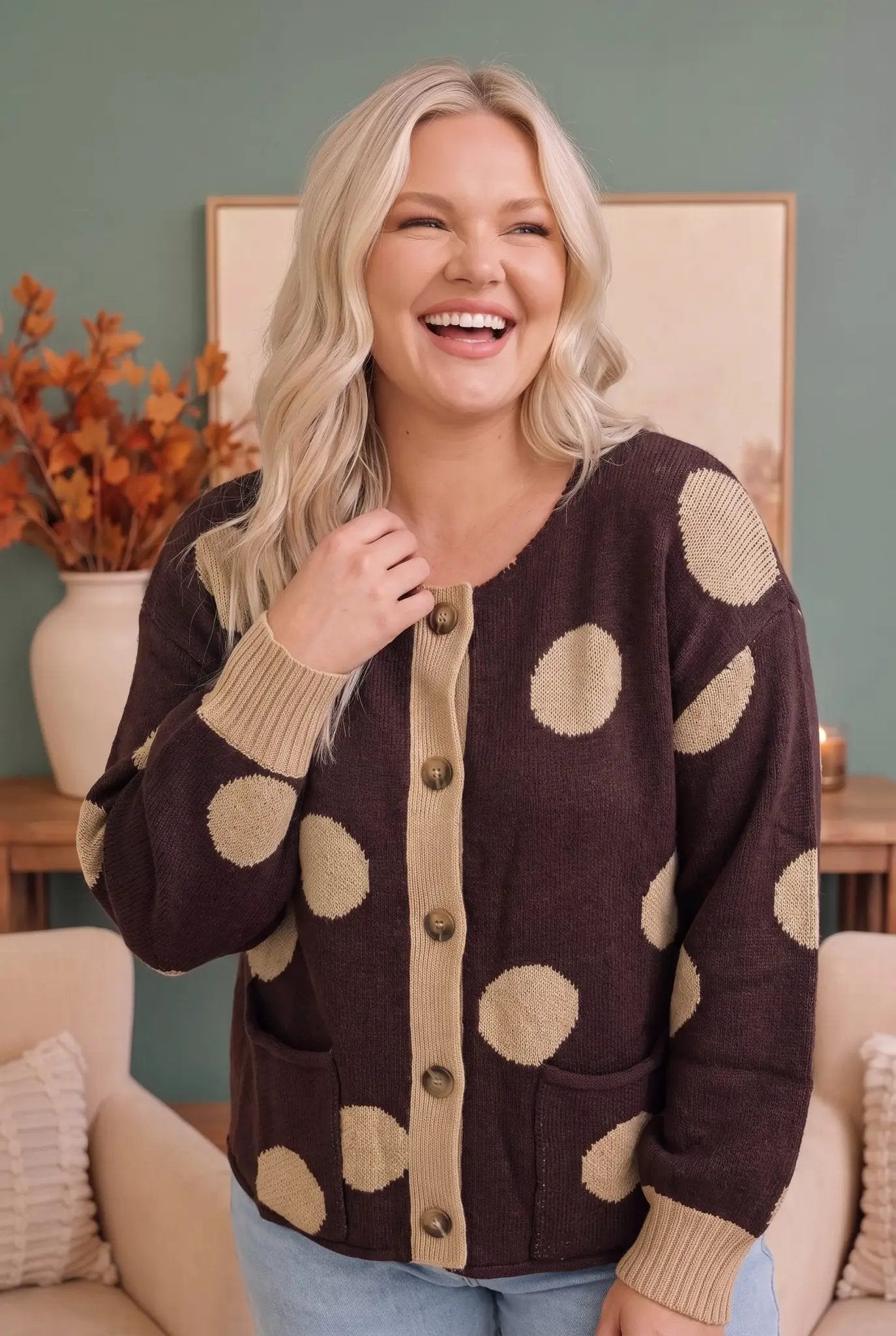 Dotty For You Chocolate Polka Dot Knit Cardigan by Haptics