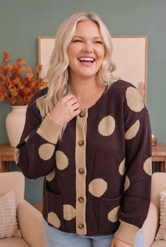 Dotty For You Chocolate Polka Dot Knit Cardigan by Haptics