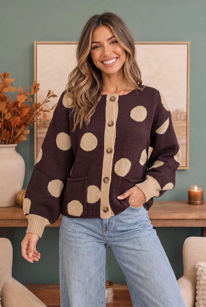 Dotty For You Chocolate Polka Dot Knit Cardigan by Haptics
