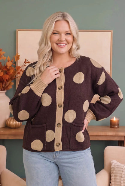 Dotty For You Chocolate Polka Dot Knit Cardigan by Haptics