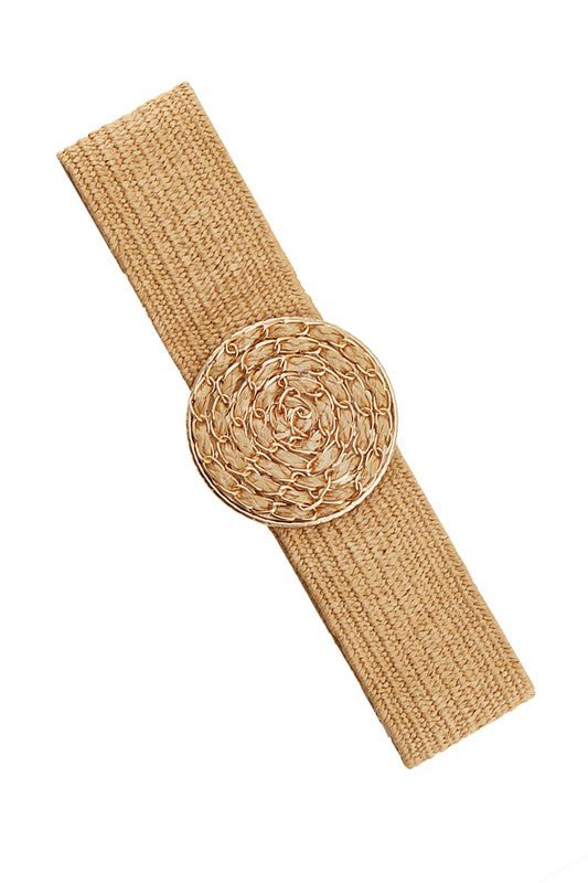 Double Round Straw Buckle Elastic Belt - Bitsy Gypsy Boutique