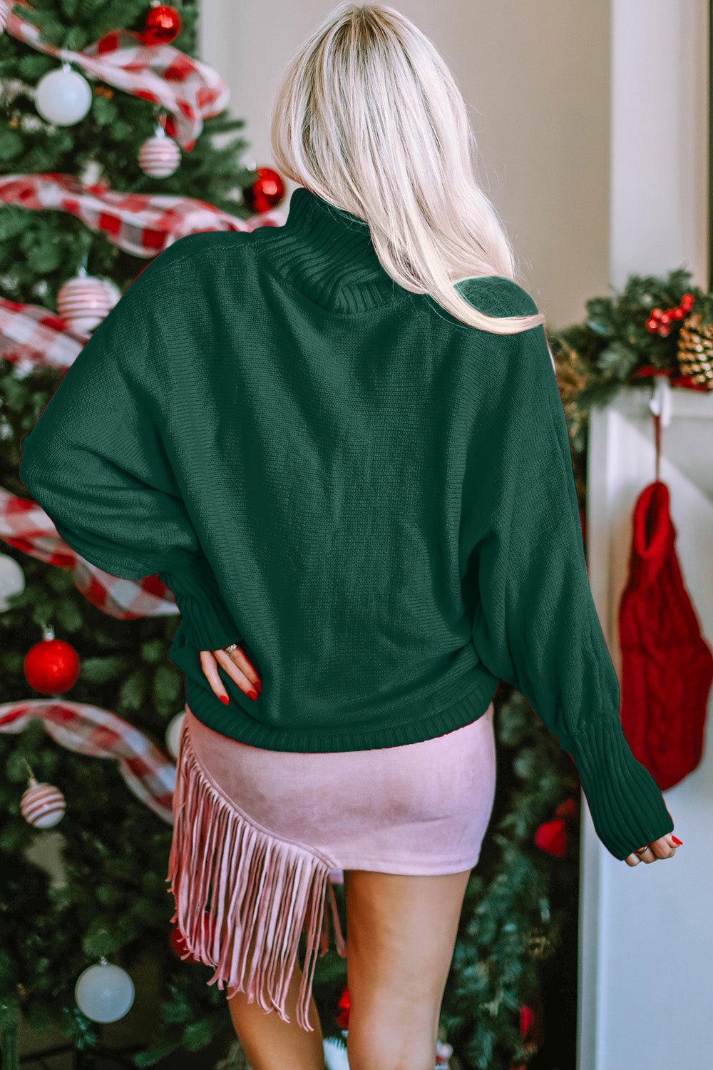 Double Take Full Size Merry Christmas Turtleneck Long Sleeve Sweater - Bitsy Gypsy Boutique