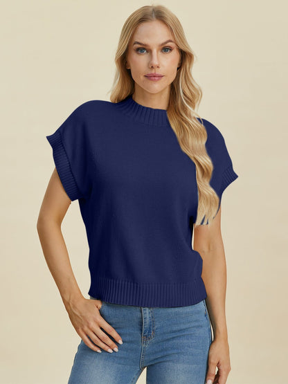 Double Take Full Size Mock Neck Short Sleeve Sweater - Bitsy Gypsy Boutique