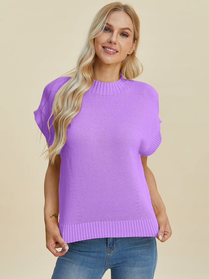 Double Take Full Size Mock Neck Short Sleeve Sweater - Bitsy Gypsy Boutique
