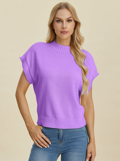 Double Take Full Size Mock Neck Short Sleeve Sweater - Bitsy Gypsy Boutique