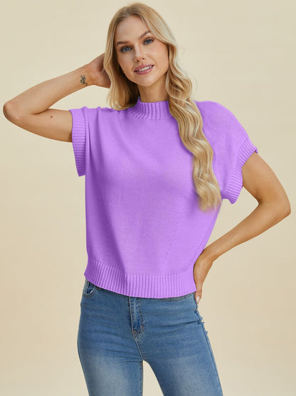 Double Take Full Size Mock Neck Short Sleeve Sweater - Bitsy Gypsy Boutique