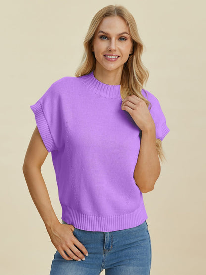 Double Take Full Size Mock Neck Short Sleeve Sweater - Bitsy Gypsy Boutique