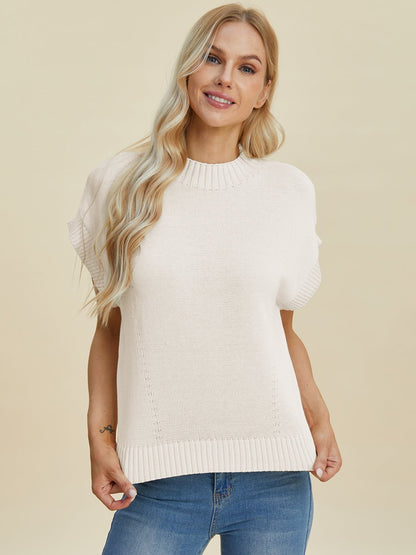 Double Take Full Size Mock Neck Short Sleeve Sweater - Bitsy Gypsy Boutique