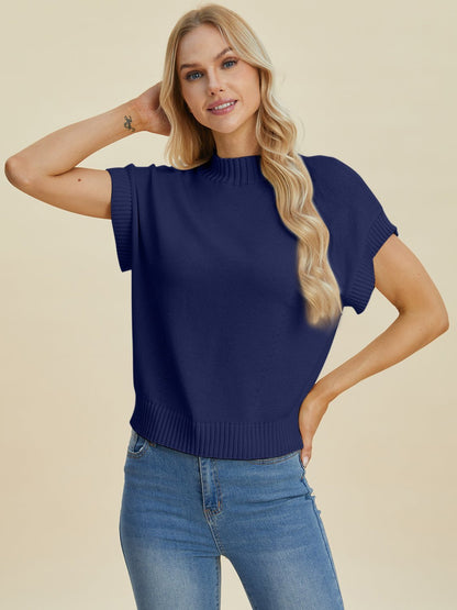 Double Take Full Size Mock Neck Short Sleeve Sweater - Bitsy Gypsy Boutique