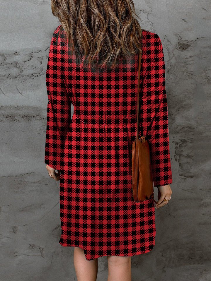 Double Take Full Size Plaid Round Neck Long Sleeve Magic Dress - Bitsy Gypsy Boutique