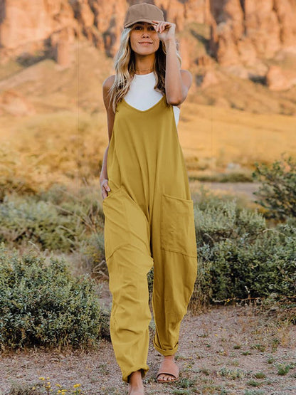 Double Take Full Size Sleeveless V - Neck Pocketed Jumpsuit - Bitsy Gypsy Boutique