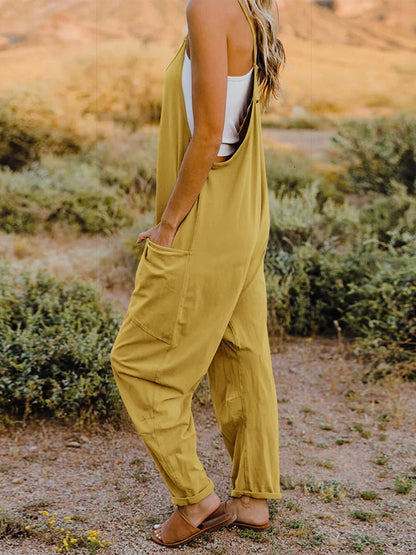Double Take Full Size Sleeveless V - Neck Pocketed Jumpsuit - Bitsy Gypsy Boutique
