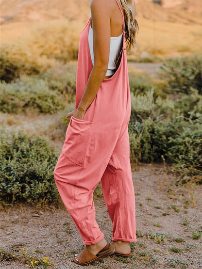 Double Take Full Size Sleeveless V - Neck Pocketed Jumpsuit - Bitsy Gypsy Boutique