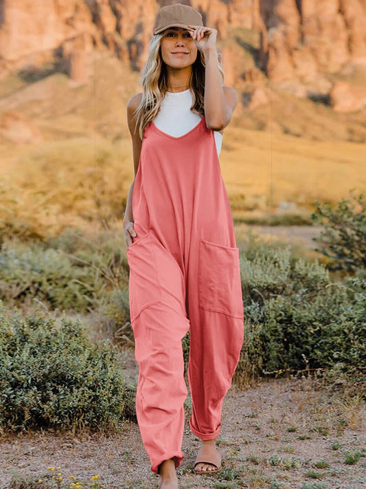 Double Take Full Size Sleeveless V - Neck Pocketed Jumpsuit - Bitsy Gypsy Boutique