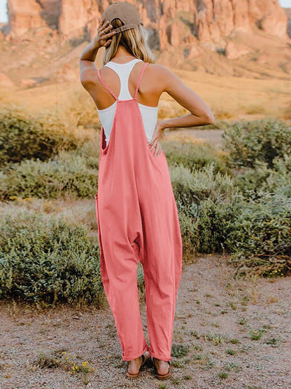 Double Take Full Size Sleeveless V - Neck Pocketed Jumpsuit - Bitsy Gypsy Boutique