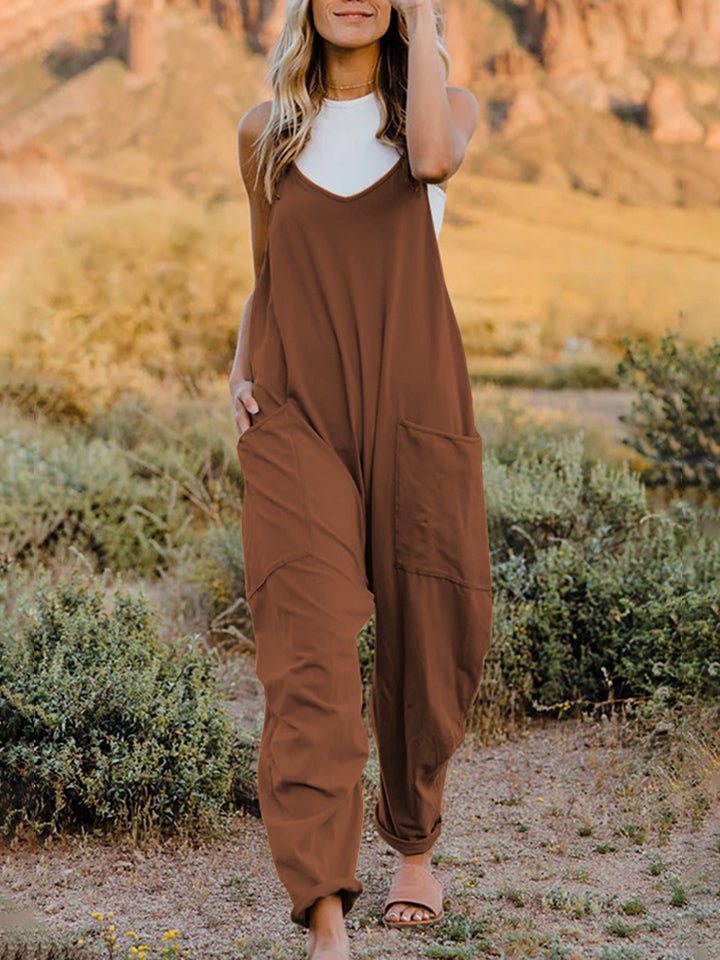 Double Take Full Size Sleeveless V - Neck Pocketed Jumpsuit - Bitsy Gypsy Boutique